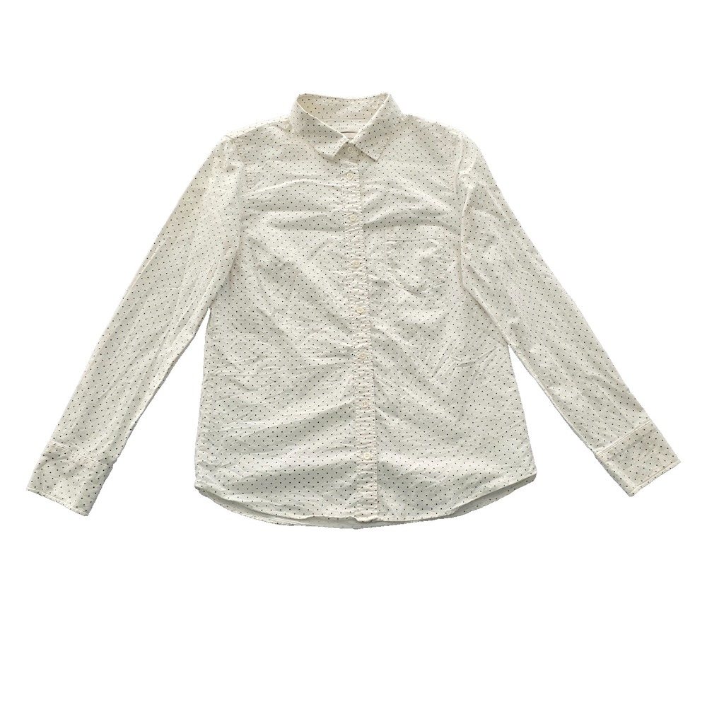 Y2K Polka Dot Preppy Retro Office J. Crew‎ Cotton Country Soft White Shirt Top 4
